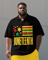 Men's Big & Tall Letter Stripe & Stars Juneteenth Theme Short Sleeve Polo Shirt Shorts Suit
